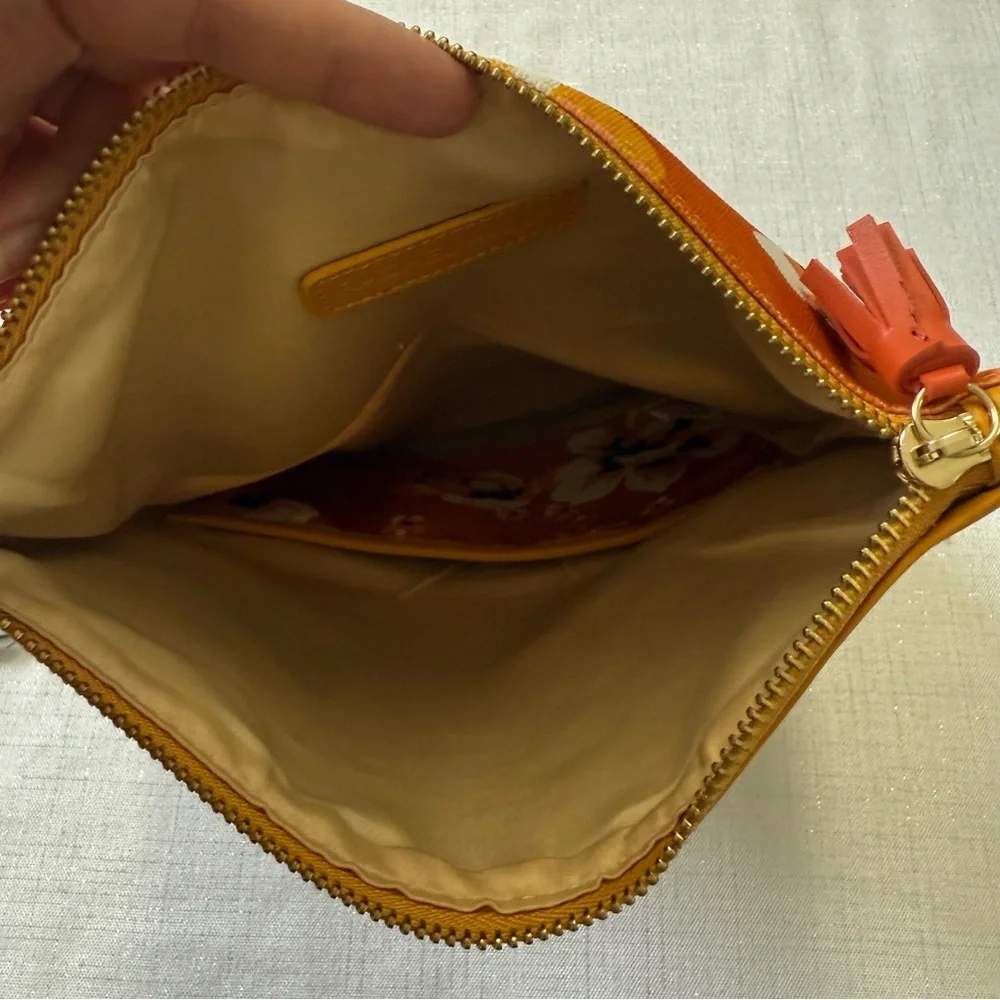 Rachel Pally Floral Zip Clutch Orange Canvas Tassel Travel Casual